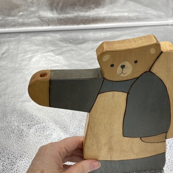 Vtg Wooden Bears Handmade Painted Folk Art Figures Primitive 80s Rustic Lot Of 3 - Picture 6 of 16